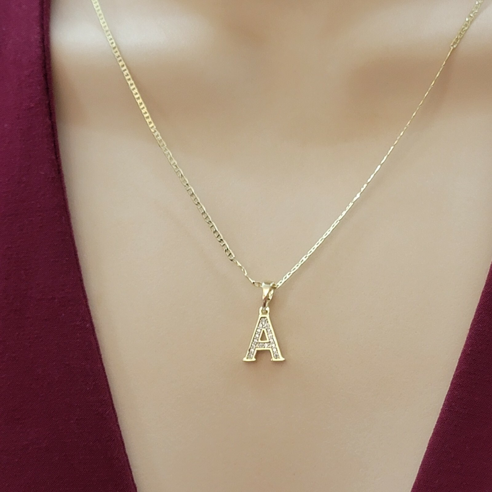 14K Gold Plated Initial Letter Name Pendant Necklace plus