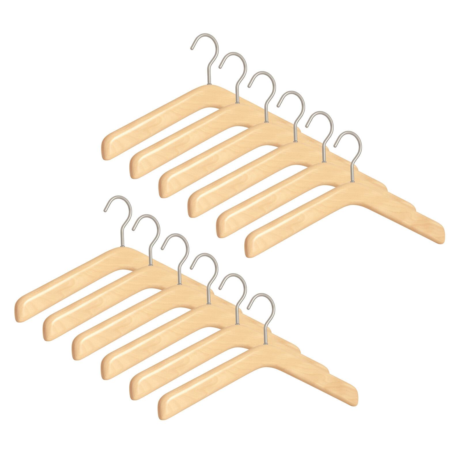 12er Garderobenbügel Set ECO 508 natur silber matt lackierter Haken Buche 43 cm