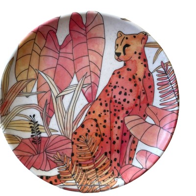 PRIMROSE ALLEY Set of 4 Bamboo Fiber 8'' Salad Plates Tropical Palm Floral NEW