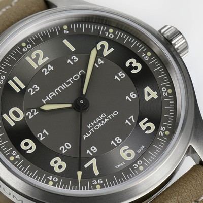 Pre-owned Hamilton - H70545550 - Khaki Field Titanium Auto Office Automatic 1 21/32in H705