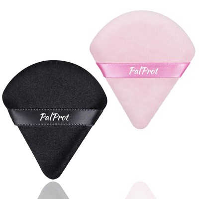 2 Pcs Triangle Powder Puff for Face Soft Velour Makeup Puffs for Setting Loos...