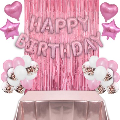 Mädchen Rosa Geburtstagsdeko Set mit Happy Birthday Luftballons,Party Deko Set
