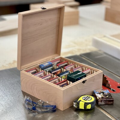 Wooden Trading Card Deck Box | Fits up to 1125 Sleeved Cards ( Shown in Cherry)