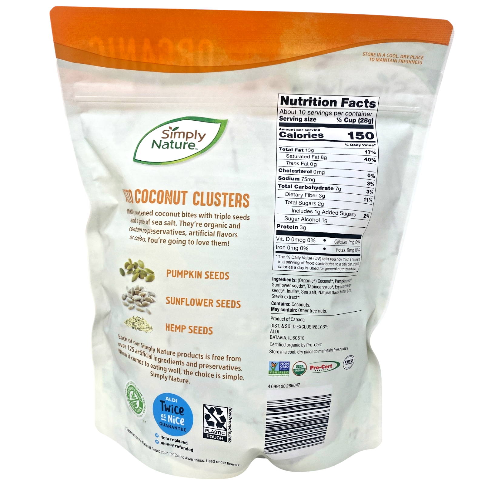 Keto Coconut Clusters, Organic Snack with Pumpkin, Sunflower & Hemp Seeds, 10oz