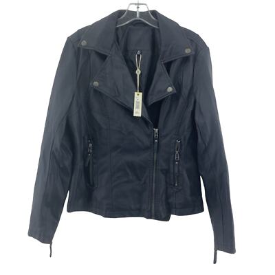 Max Studio Women's Punk Rock Black Faux Leather Motorcycle Jacket M NWT