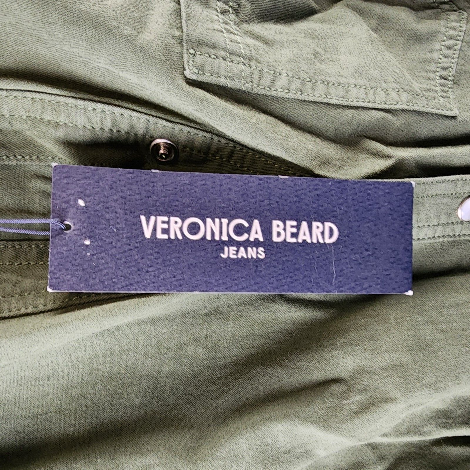 Veronica Beard Keston Twill Snap Front Shirtdress Women 10 Army Green 3/4 Sleeve - Picture 12 of 16