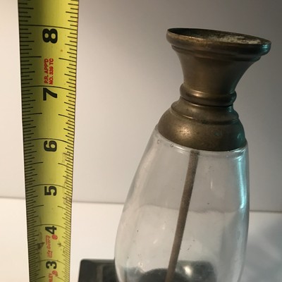 Antique late 1800s clear glass square metal base kerosene table lamp