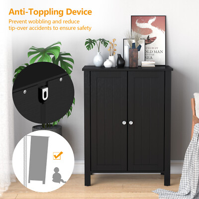 Costway 2-Door Bathroom Floor Storage Cabinet Space Saver Organizer Black