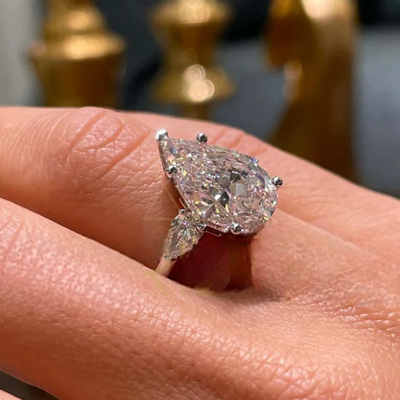 6.60 Ct Pear Cut 950 Platinum Diamond Anniversary Ring IGI Certified Lab Created