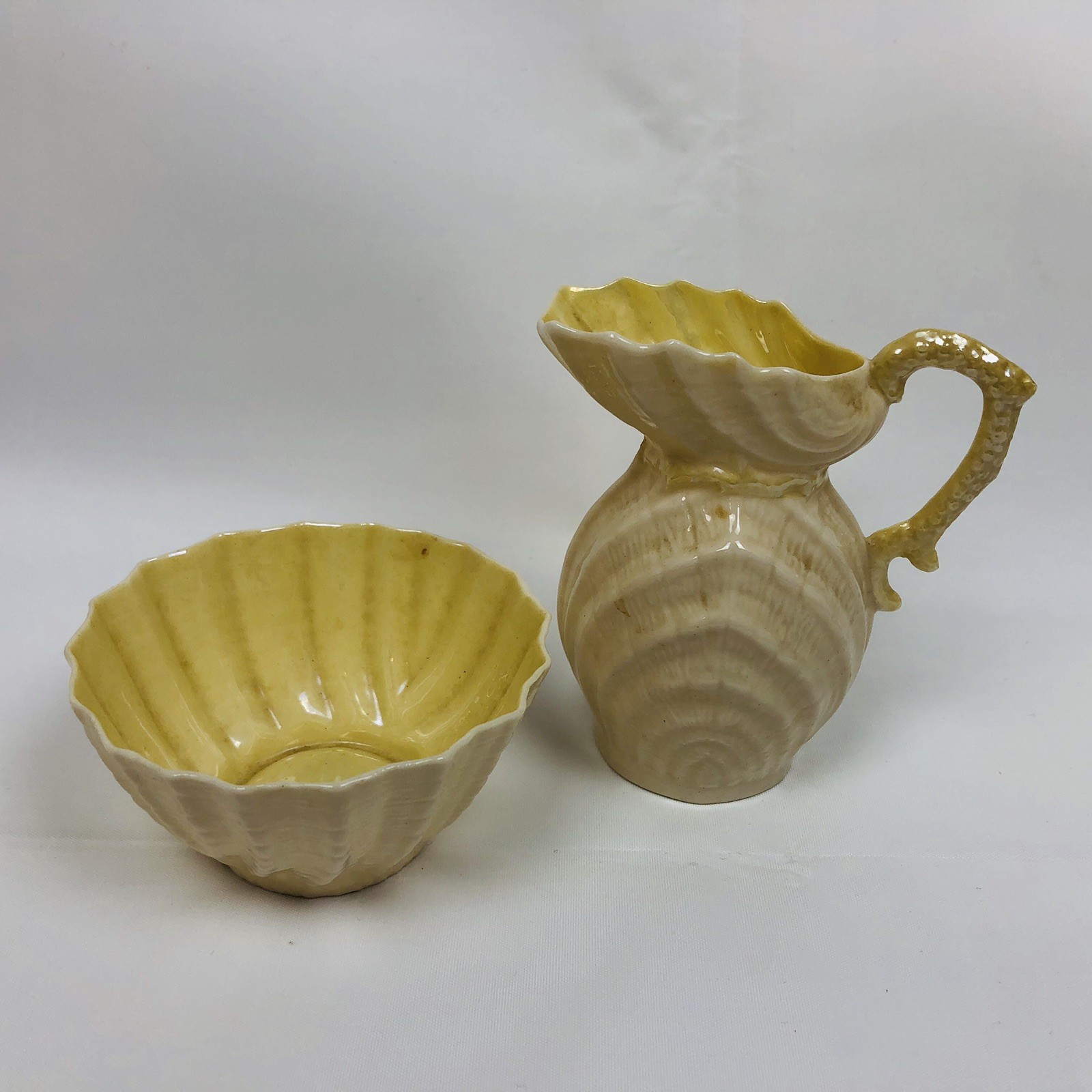 Irish Belleek Sea Shell Creamer & Open Sugar Bowl Fermanagh Ireland - Vintage