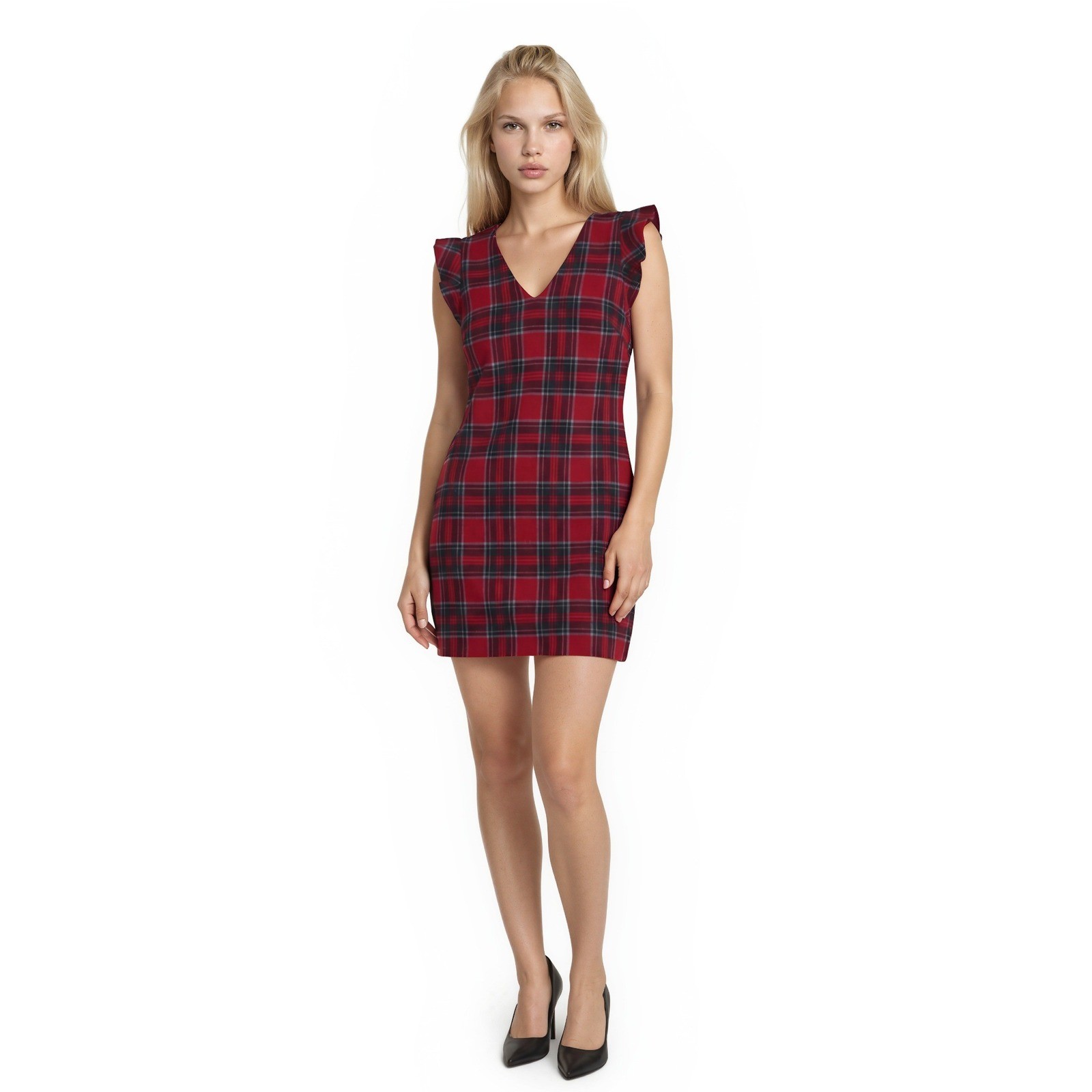 Vineyard Vines Red Tartan Plaid Dress Women's Size 4 Ruffle V Neck Lined
