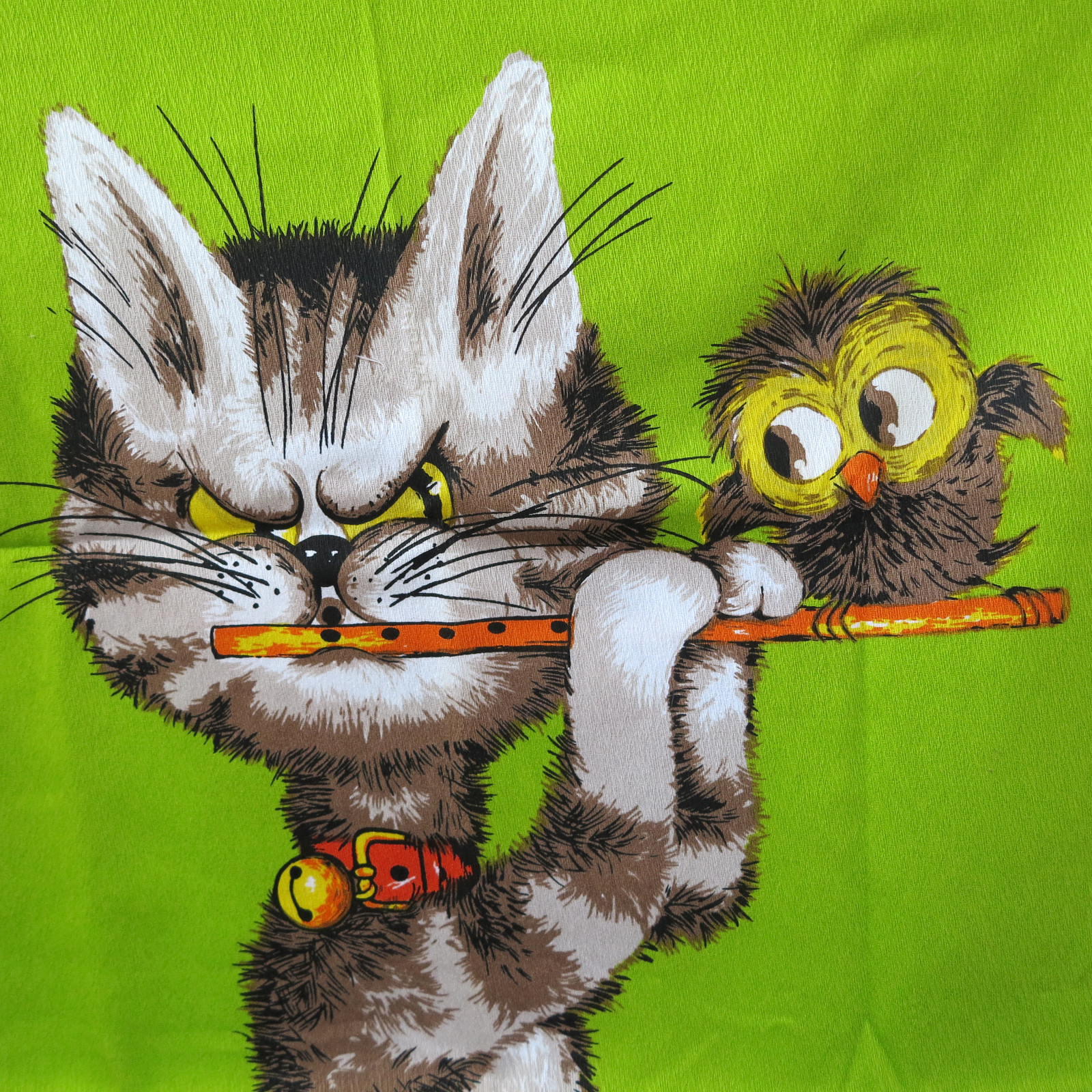 Vintage Fabric Panel Cat Wesco Reltex Kitsch Hang or Quilt to Finish