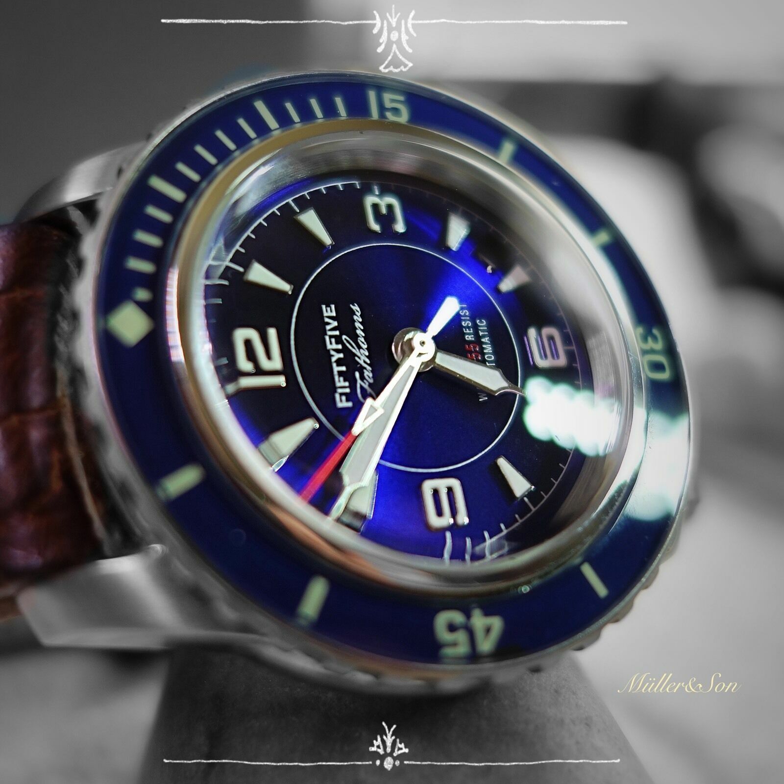 Pre-owned Müller&son Watch "modern Blue Supermod" Made From Seiko Snzh + Horween Strap