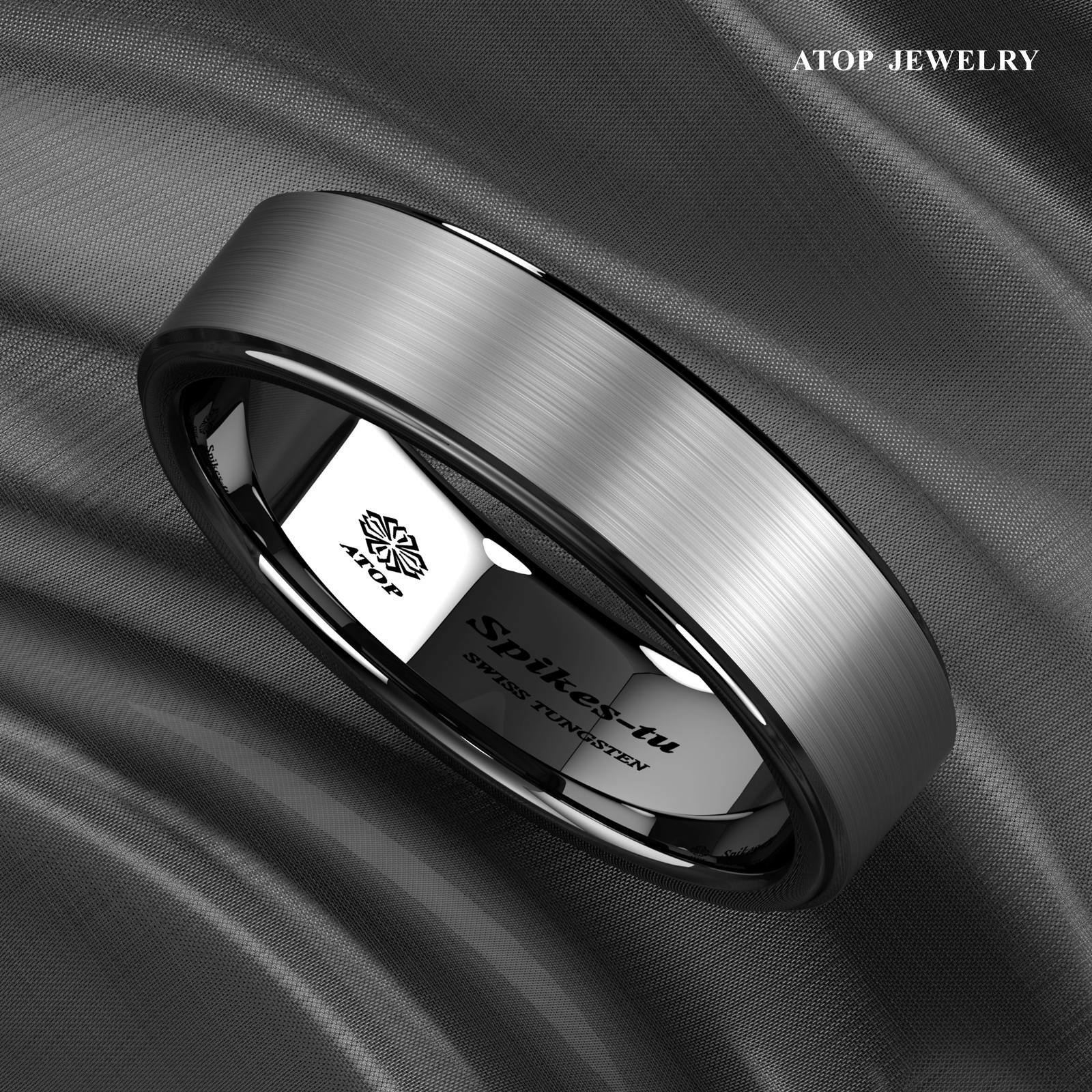 8/6mm Black Brushed Titanium Color Tungsten ring Wedding Band ATOP Men's Jewelry