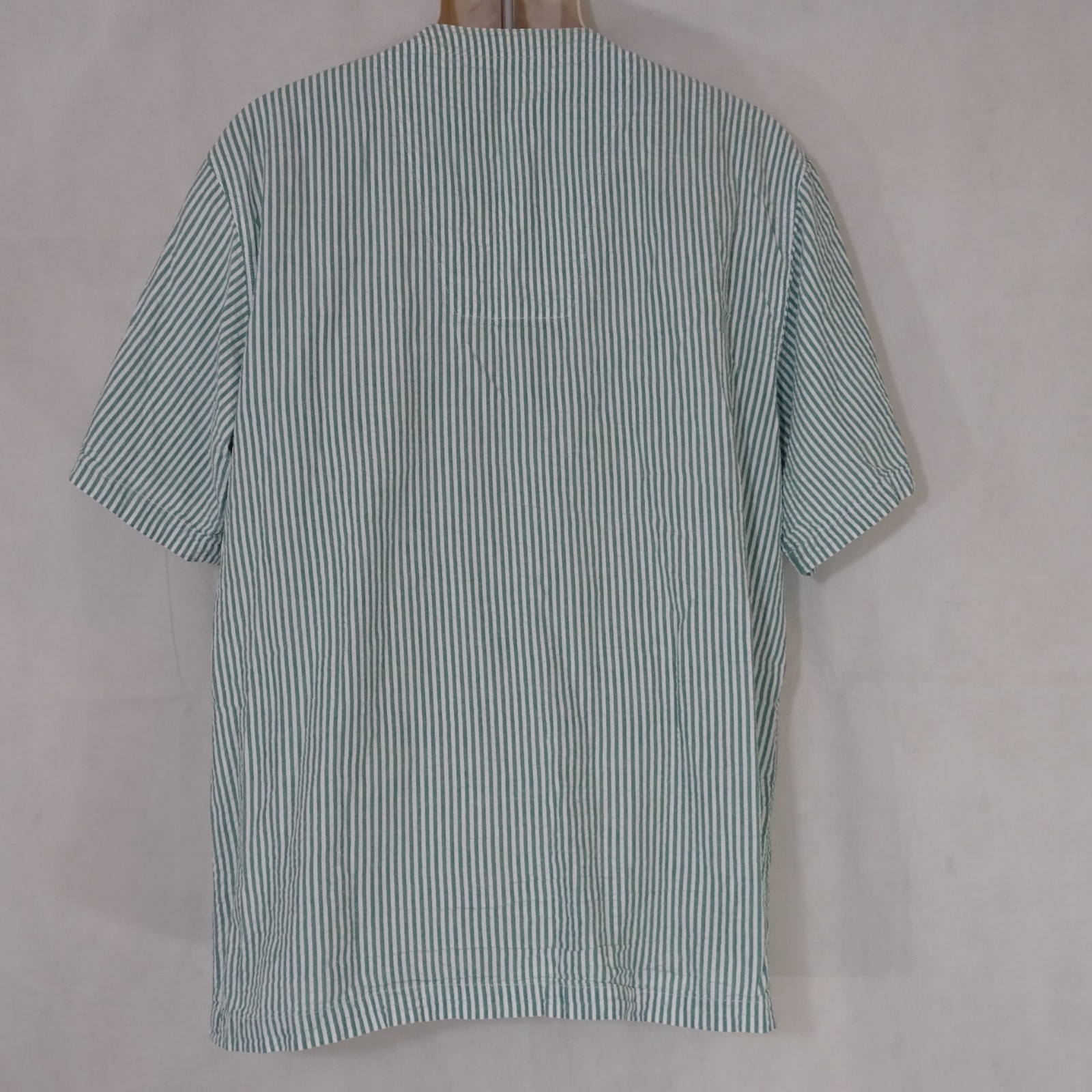The Vermont Country Store Seersucker Sleep PJ Shirt Men Size XL Green Stripe Vtg
