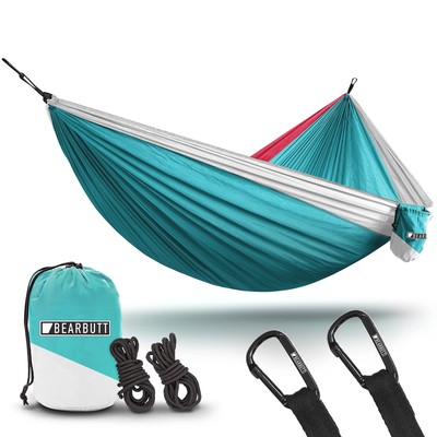 Double Parachute Camping Hammock, Sky Blue/Pink/White