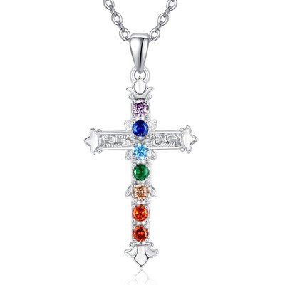 7 Chakra Necklace for Women 925 Sterling Silver Chakra Cross Pendant Necklaces H