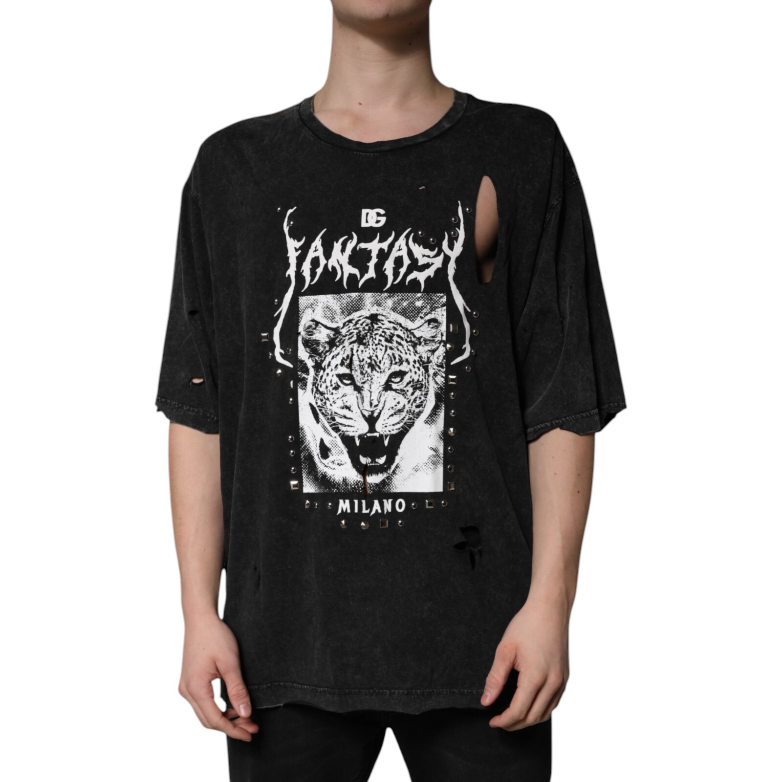 DOLCE & GABBANA T-shirt Black Graphic Print Cotton CrewNeck
