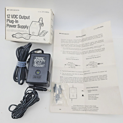 Radio Shack Archer 12V DC Power Supply  273-1653A Extra tips, Box, Instr WORKS
