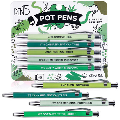 Stoner Pens 5-Piece Set - Funny Snarky Gag Gift for Coworkers | Black Ballpoint