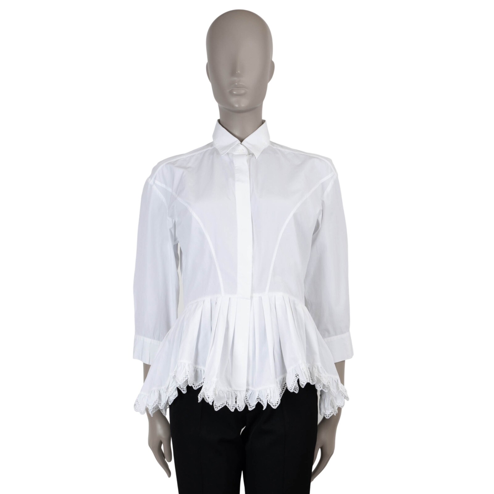 71921 auth ALAIA white cotton CROCHET TRIM POPLIN PEPLUM