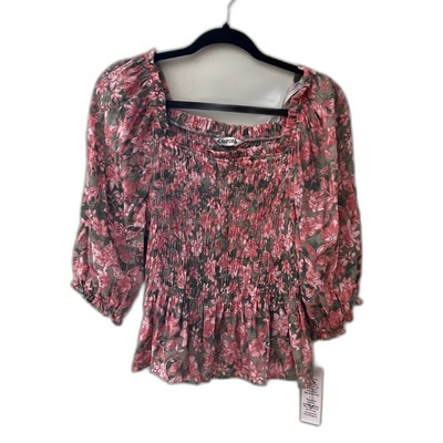Nanette Lapore Smocked Gypsy Rose Blouse Top - Medium