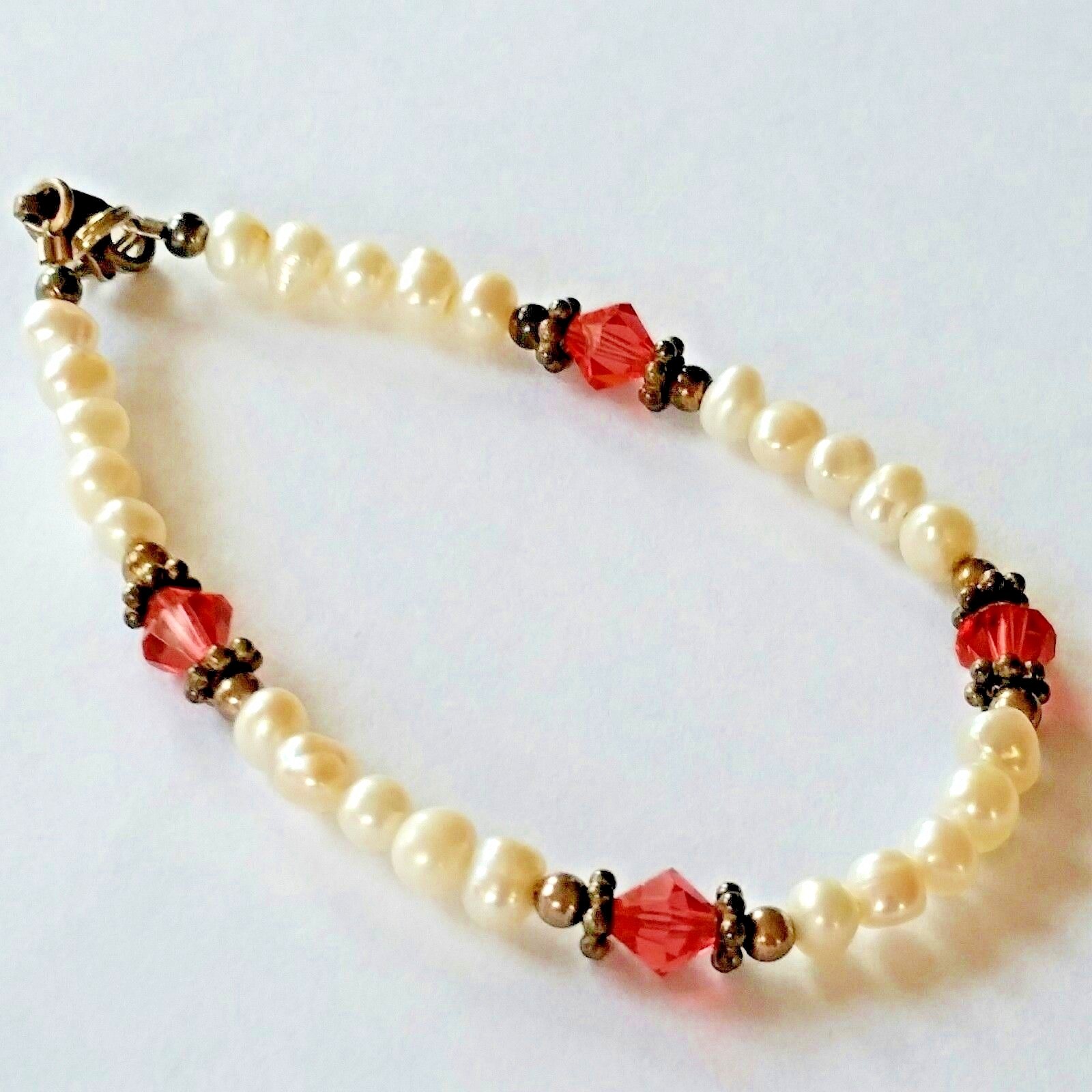 Sterling Silver .925 Natural Pearl Raspberry Swarovski Crystal 7