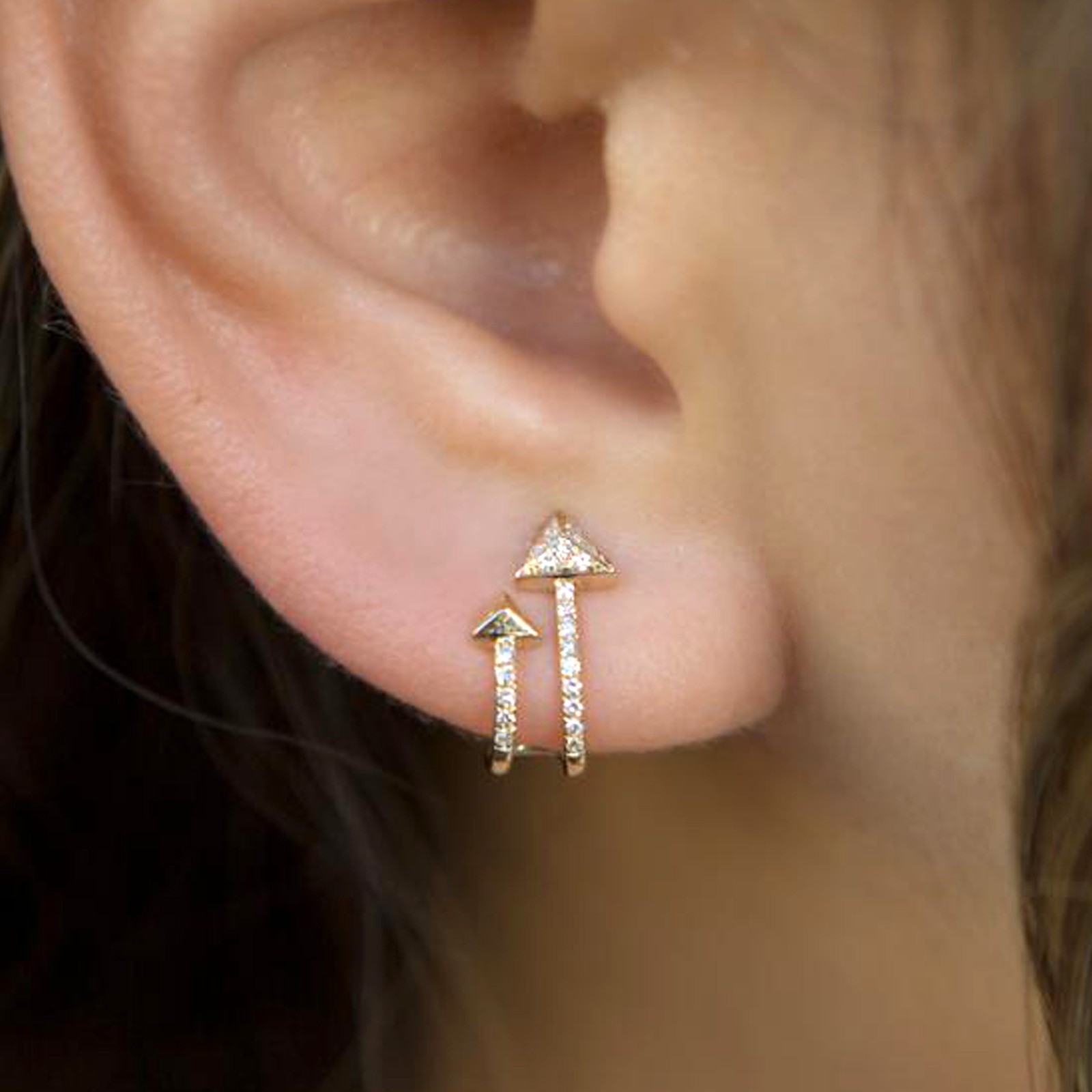 14K Gold 0.28 Ct. Lab-Created Diamond Double Arrow Huggie Earrings Fine Jewelry