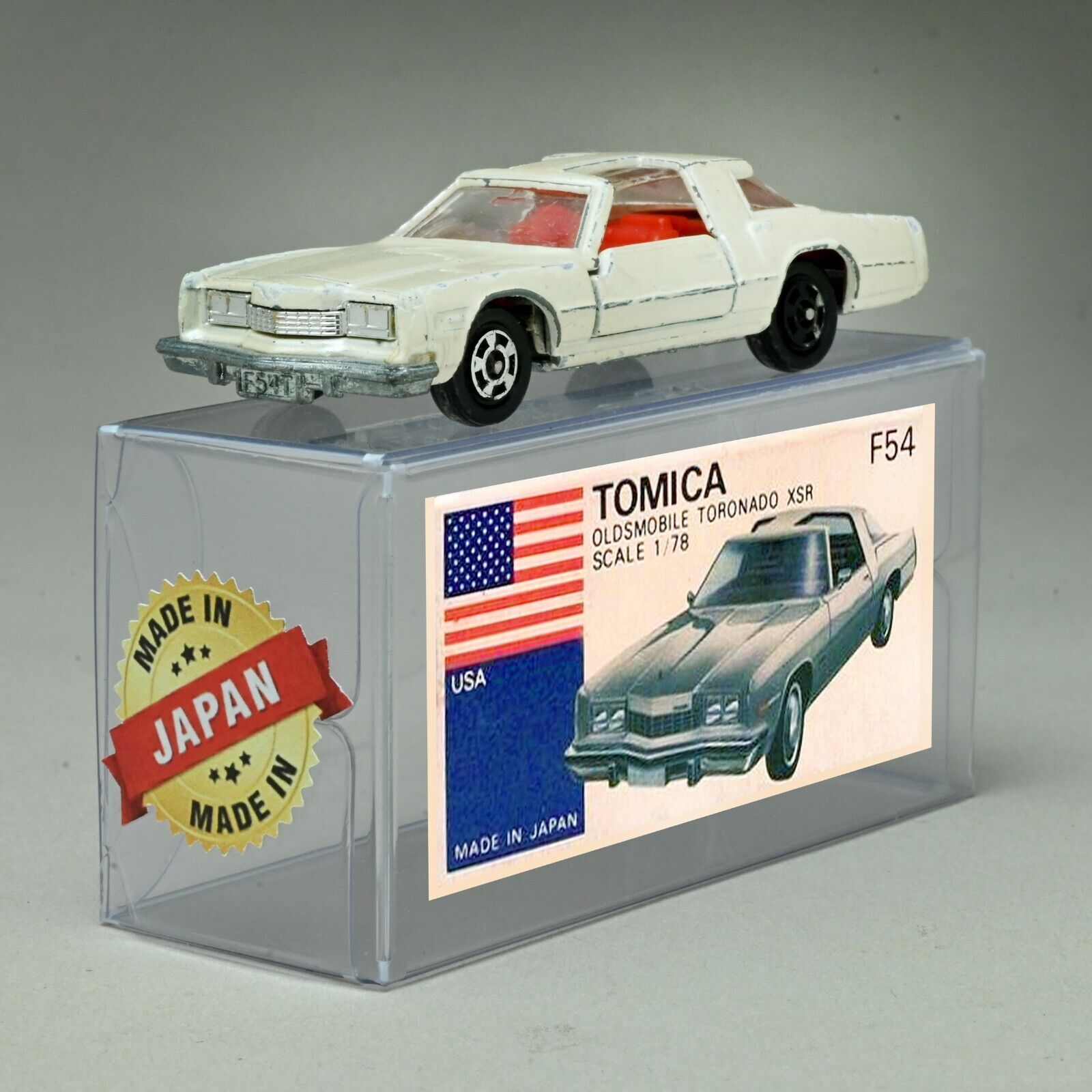 Tomica No.F54 Oldsmobile Toronado XSR (Pearl White), Made in Tomica No.F54 Oldsmobile Toronado XSR (Pearl White), Made in