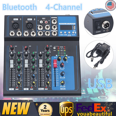 4 Channel Live Studio Stereo Audio bluetooth Mixer Sound Mixing DJ USB Console
