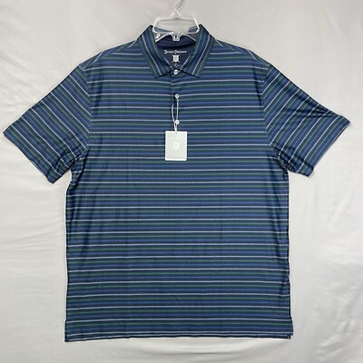 New $94 Hickey Freeman Golf Polo Shirt Short Sleeve 3 Button Striped Mens Size L