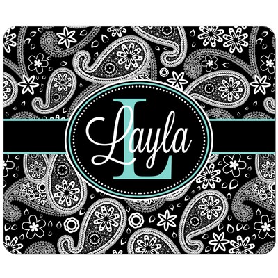 PERSONALIZED MOUSE PAD BLACK PAISLEY TEAL BLUE MONOGRAMMED RECTANGLE MOUSEPAD