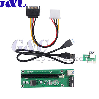 USB 3.0 PCI-E Express 1xTo 16x Extender Riser Card Adapter with Power Cable 60cm