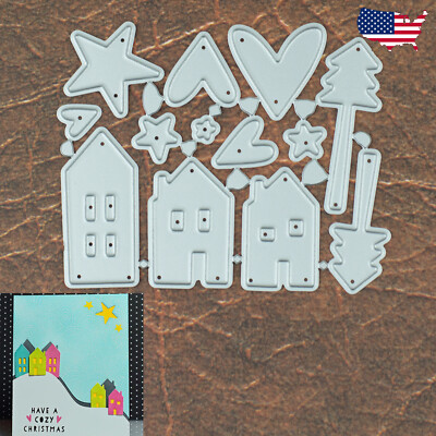 Houses w Trees Hearts & Stars Cutting Dies - New Home Create a Scene Christmas +
