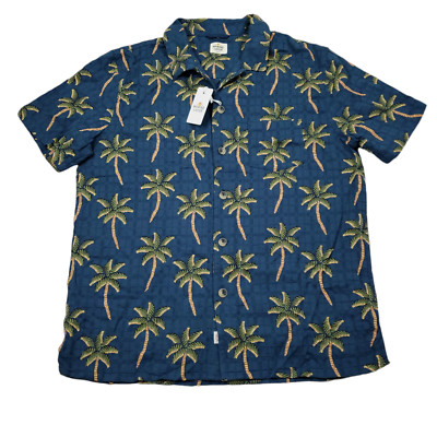 Marine Layer Shirt Short Sleeve Atlas Textured Palm Tree All Over Print Small