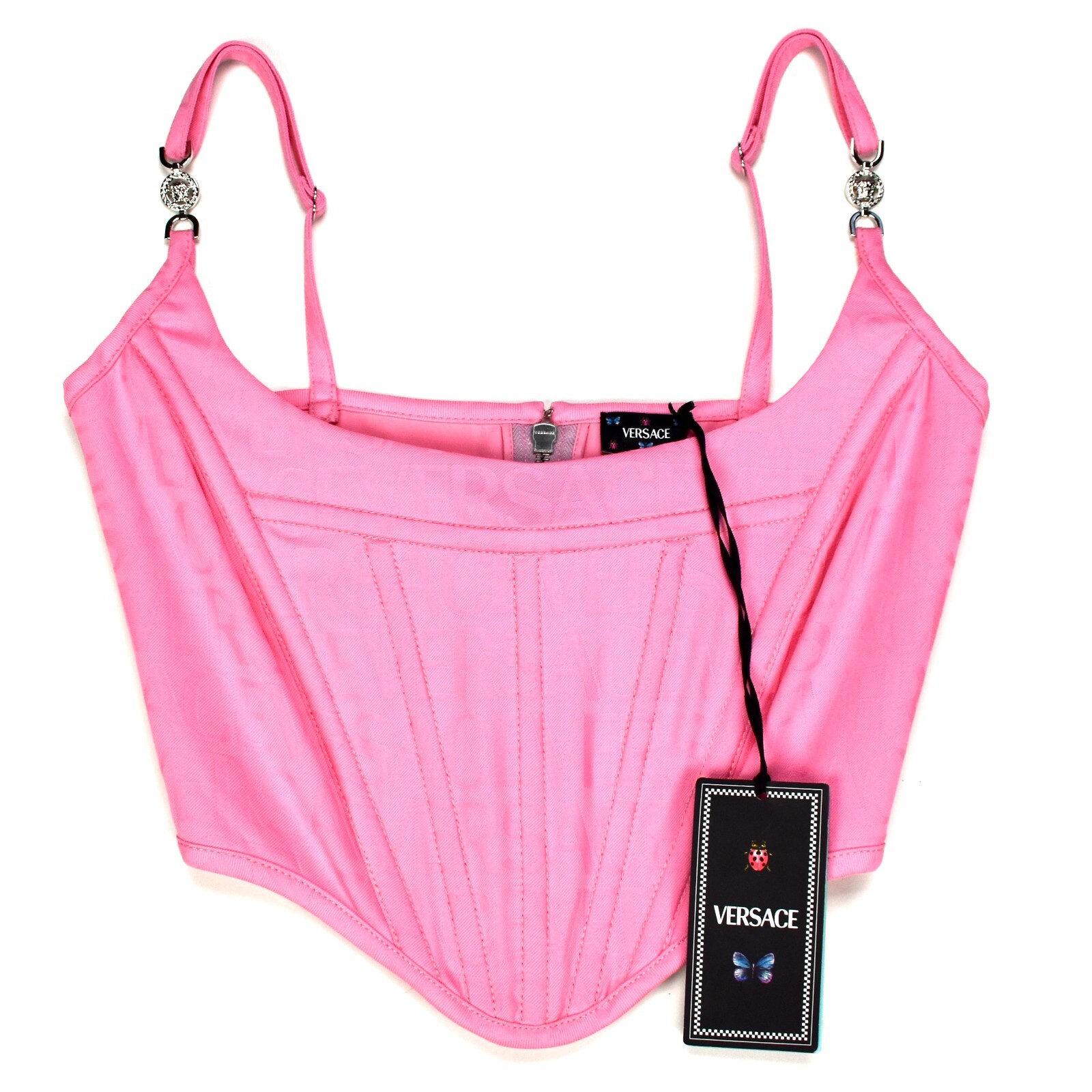NWT $1575 VERSACE x Dua Lipa Pink Wool Allover Logo Corset