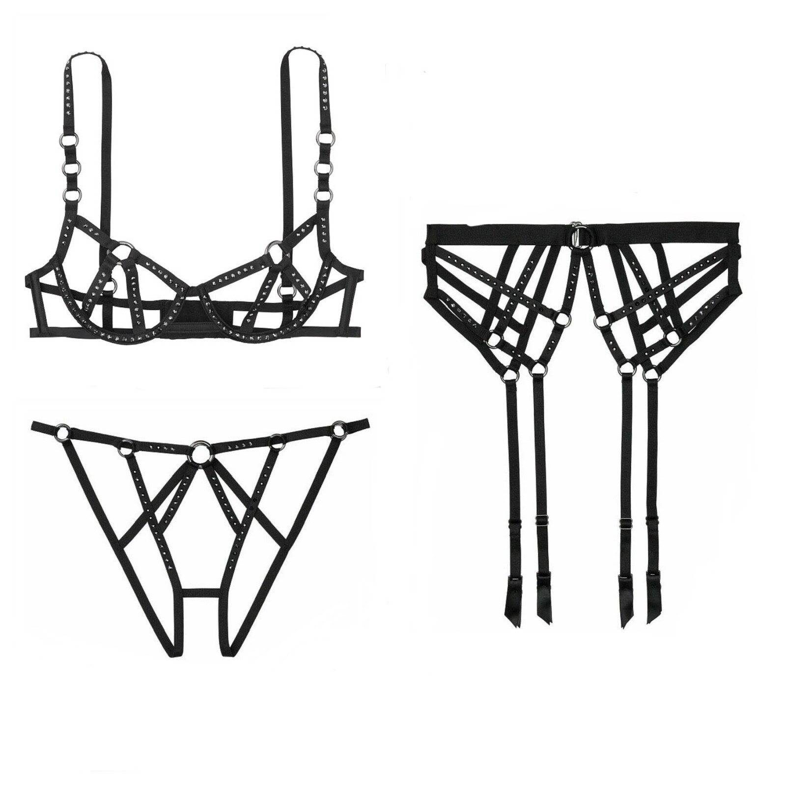 

Victorias Secret Swarovski: бюстгальтер из 3 предметов с бретельками без вырезов + чикини + комплект с подвязками, Черный