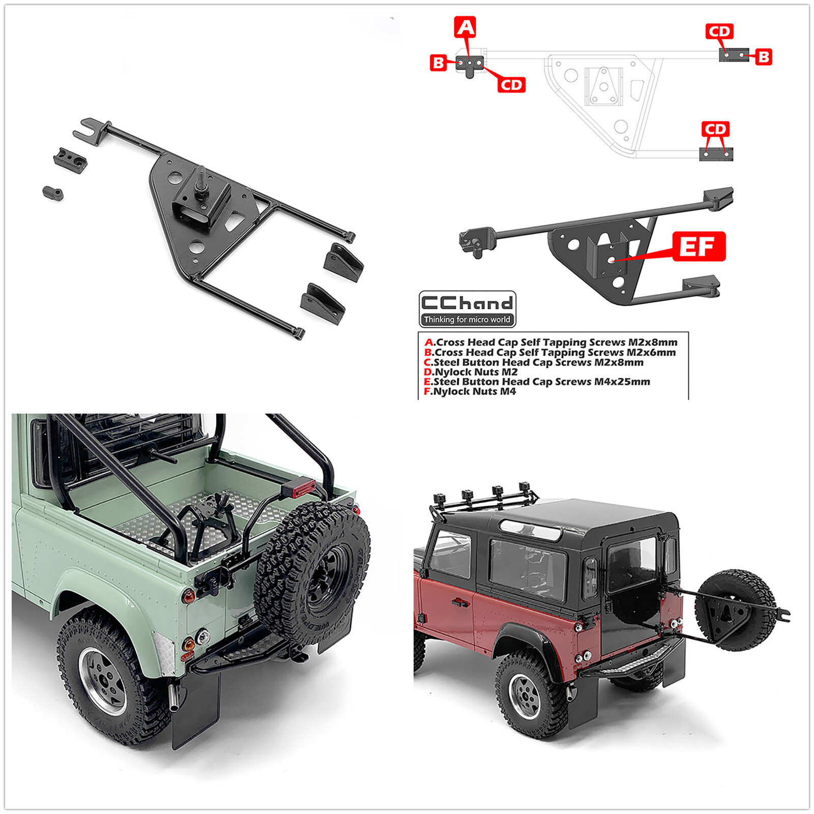 Support Pour Roue De Secours Arrière - Compatible RC4WD 2015 D90 Pickup Et Autres Camions RC