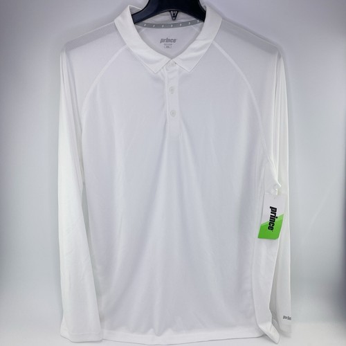 Prince Tennis Polo Shirt Long Sleeve White UPF 30 Mens Sz