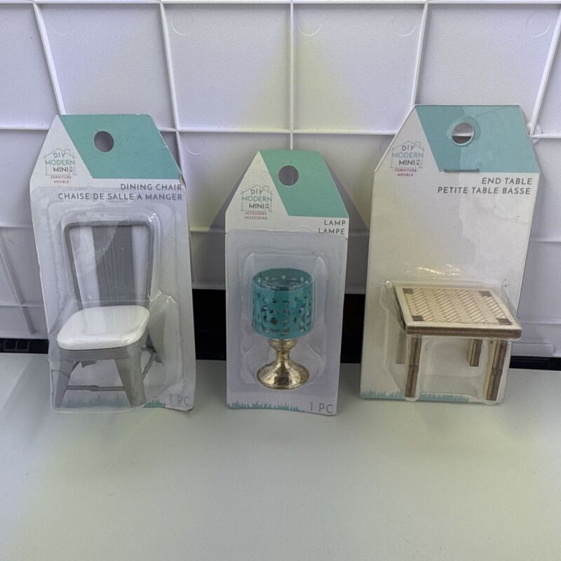 DIY Modern Mini Doll Furniture - Teal/Gold Lamp, Chair, End