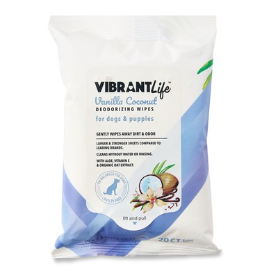 Jumbo Deodorizing Wipes for Dogs & Puppies, Vanilla Coconut, 100 Count