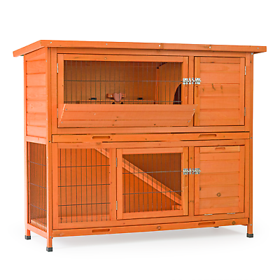 DELUXE 4FT LARGE TWO TIER RABBIT HUTCH AND RUN FERRET WOODEN PET CAGE GUINEA PIG