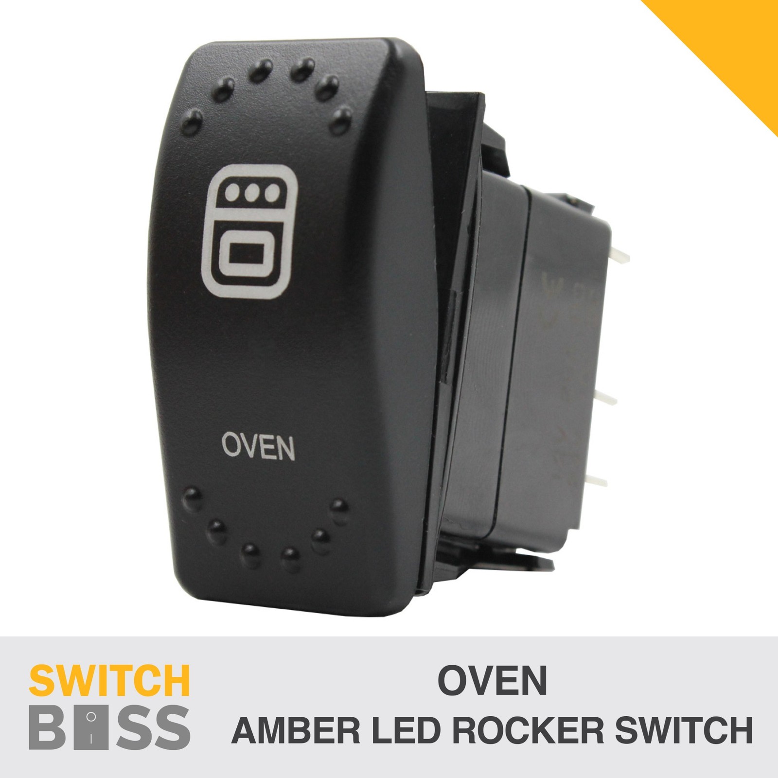 Oven LASER ETCHED Rocker Switch - AMBER LED 12v 24v Toggle On-Off