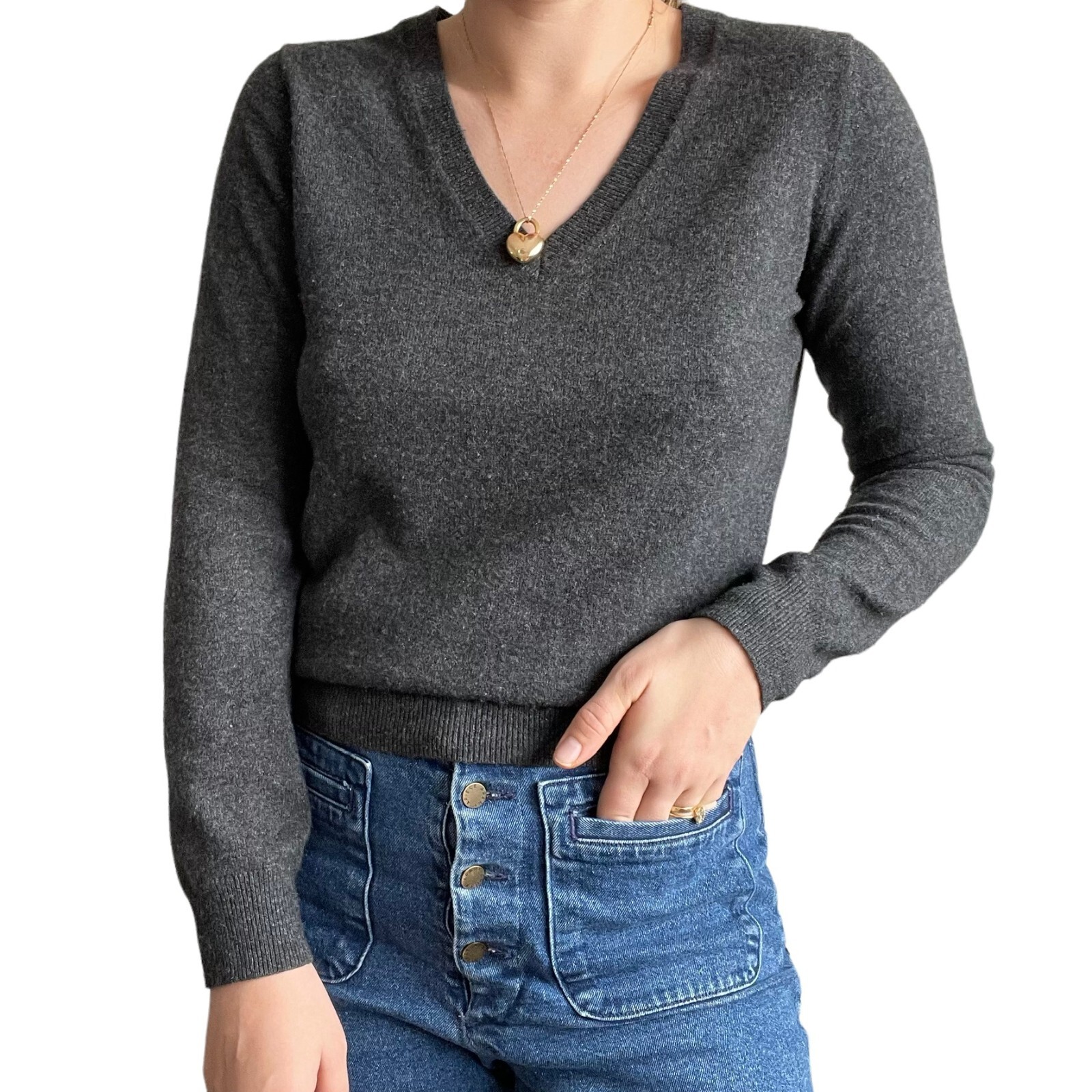Uniqlo Womens Gray 100% Cashmere V Neck Preppy Minimalist Uniqlo Womens Gray 100% Cashmere V Neck Preppy Minimalist