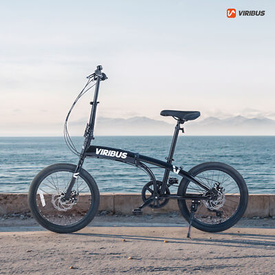 VIRIBUS 20" Folding Bicycle 7 Speed Adult Folding Bike Foldable City Bike Black