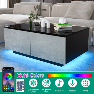 Rectangular Coffee Table w/ RGB LED Lights Tea Tables with 4 Big Storage Drawers