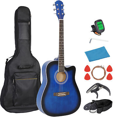 41'' Blue Full Size Beginner Acoustic Guitar Set with Case Strap Capo Strings