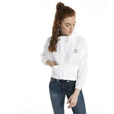 

Puma Retro Windrunner Zip Up куртка с капюшоном женская белая ветровка верхняя одежда топ, Белый