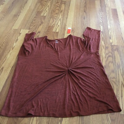 NWT Plus Size EVRI Brick Copper Twisted Front 3/4 Sleeve Sweater Tunic Sz 4X
