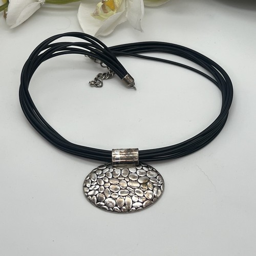Napier Silver Tone Pebbled Pendant On Multi-cord Leather